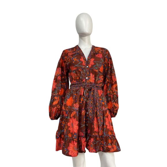 Farm Rio Brown Cotton Button-Front Dress Size S - Picture 2 of 5